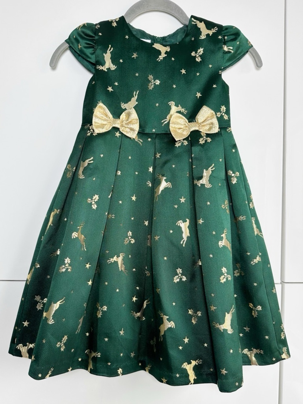 Bonnie Jean Christmas Dress Reindeer Emerald Green Gold Size 6X Holiday